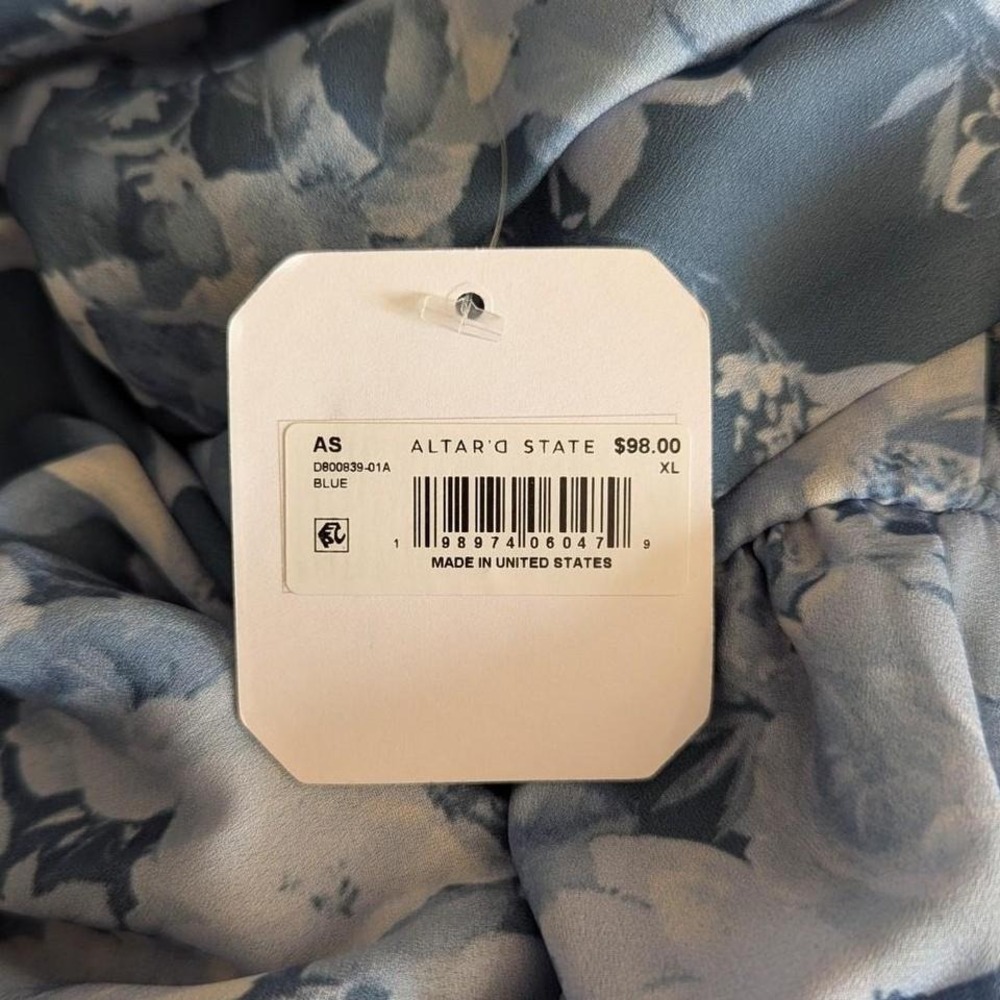 NWT Altar'd State Alora Blue Floral Maxi Dress Romantic Puff Sleeve Tiered XL - Picture 7 of 8